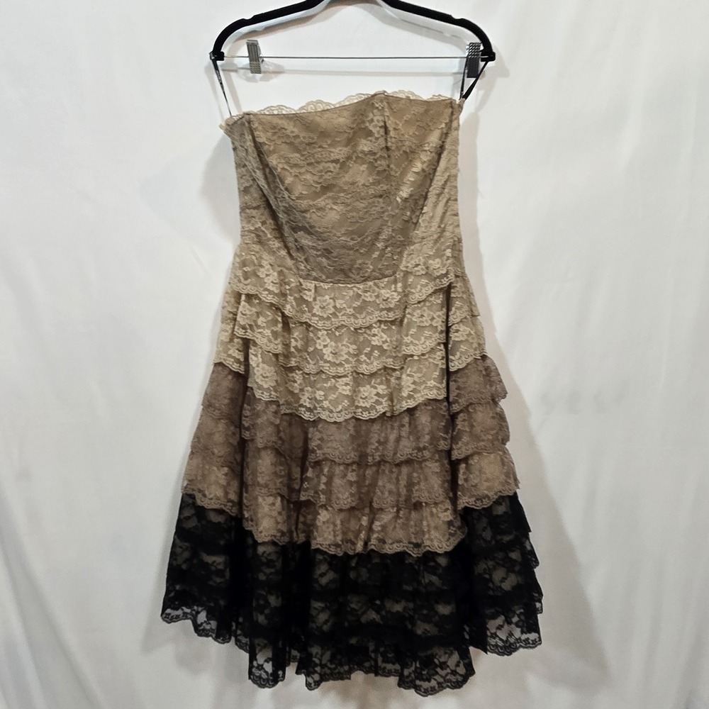 Vintage Betsey Johnson Evening Ombre Tiered Lace Strapless Dress 10 Y2K